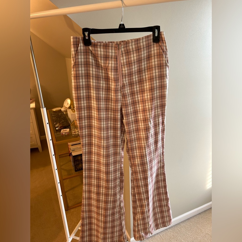 Shein Front Zip Plaid Wide Leg Pants - Women’s Medium